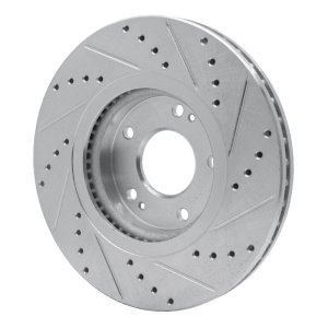 Hyundai Santa Fe Brake Rotor (1) - Front Left - R1 Concepts - Drilled & Slotted - Silver - `10-`13
